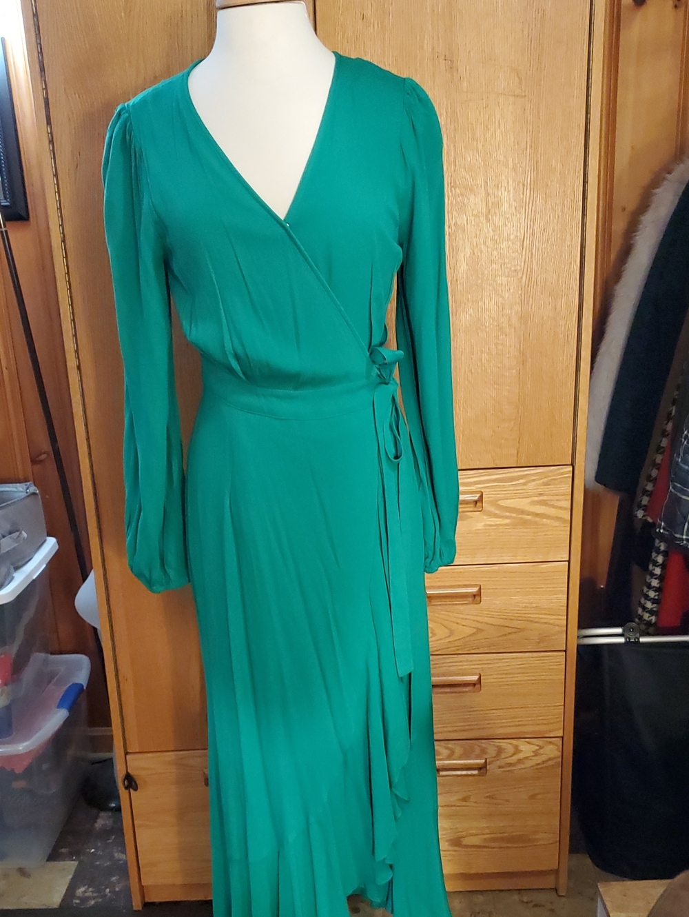 Green Wrap-Style Maxi Dress
